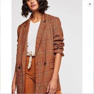 Free People Orange Brown Double Breasted Blazer